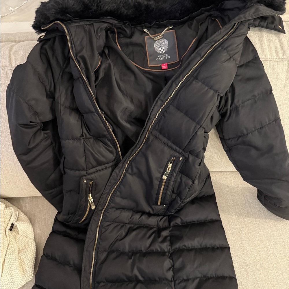 Vince Camuto Black Puffer Jacket with Gold Accents